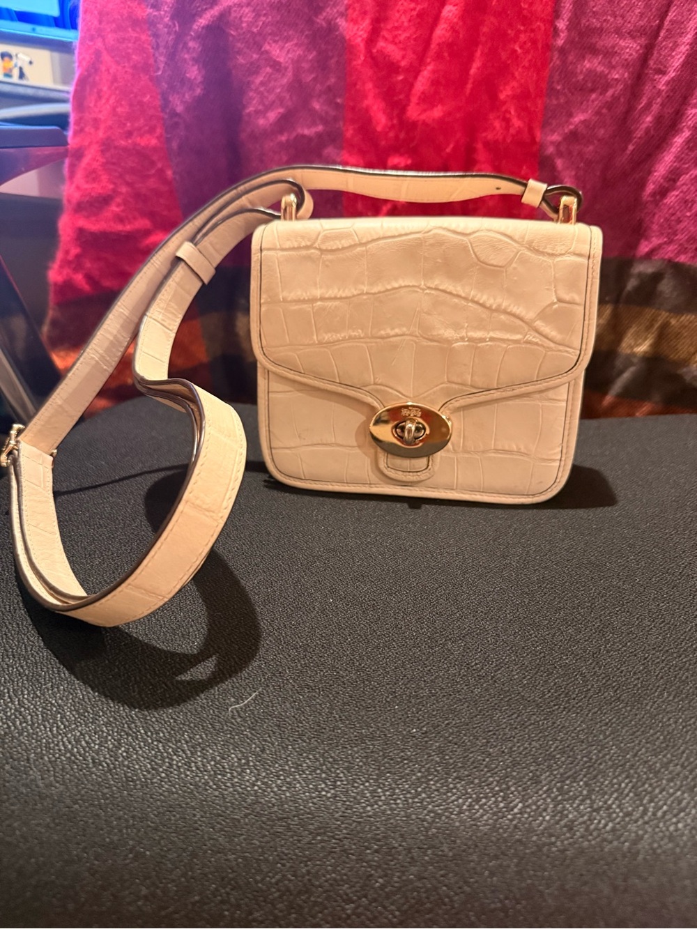 Coach early 2000s Cream Croc-Embossed Leather Crossbody Bag